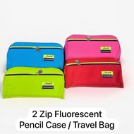 Fluorescent Pencil case /Travel bag with 2 Zip - 4 color