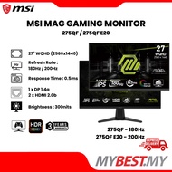 MSI MAG 275QF / MAG 275QF E20 GAMING MONITOR (27" WQHD / 180Hz 200Hz 0.5ms / 300NITS / 1DP 2HDMI / A