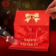 VANIX 3D Birthday Cake Card, 6/8/10 Slots Best Wishes Red Envelope Card, Blessing Bag Chinese Style 