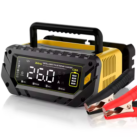 6V/12V/24V Car Battery Charger 26A Smart Charger for Lithium LiFePO4 Lead-acid AGM GEL Battery Autom