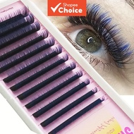 12 Rows Color YY Blue False Eyelash Set - Pre made Volume Fan Mango Eye, D-roll Fluffy Natural, 8-15