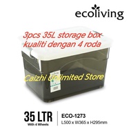 3pcs 35L quality storage box with 4 wheels