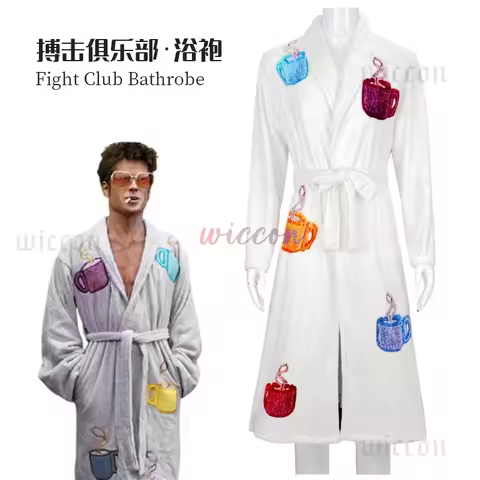 Fight Movie Club Fantasia The Narrator Tyler Durden Cosplay Costume Men Robe Flannel Bathrobe Belt O
