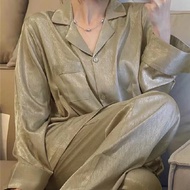 New Korean style women's pajamas / high-end ice silk long-sleeved trousers home clothes set/Baju Tidur wanita/baju tidur perempuan