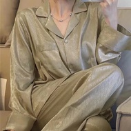 New Korean style women's pajamas / high-end ice silk long-sleeved trousers home clothes set/Baju Tid