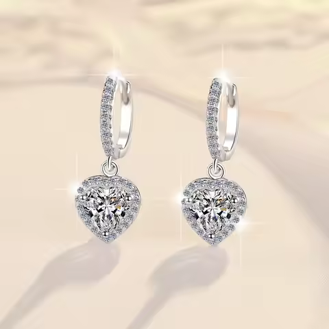 Heart Fashion Stud Earrings Women's 1CT Moissanite PT950 Platinum - Minimalist heart style, 1CT spar