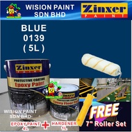 0139 BLUE / 5 Liter ZINXER Two Pack Epoxy Floor Paint ( FREE 7" 1 SET ROLLER PAINTING ) Cat Lantai Epoxy floor tiles