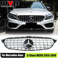 Chrome Silver GTR Style Upper Grille With Mirror 3D Star Emblem Logo For Mercedes Benz C W205 2015-2