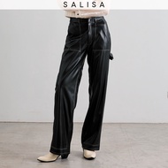 SALISA - RIDE PANTS Mid-Rise Vegan Leather / Denim กางเกงขายาว