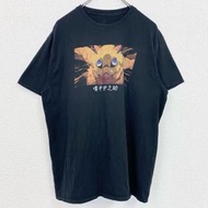 古著《鬼滅之刃》短袖動畫印花T卹，復古圓領，伊之助，黑色，2XL碼