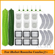 แปรงด้านข้างหลักสำหรับ Irobot Roomba J7คอมโบ + หุ่นยนต์ดูดฝุ่นลูกกลิ้งตัวกรอง Hepa ไม้ถูพื้นผ้าเศษผ้าถุงหูรูดอะไหล่เสริม