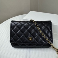 Chanel 黑金荔枝牛皮大WOC發財包Wallet on chain