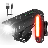 LED Bicycle Light Cycling Lights 2 in 1 Font &amp; Rear Lights Set Rechargeable Bike Tail Light for MTB Road Bikes