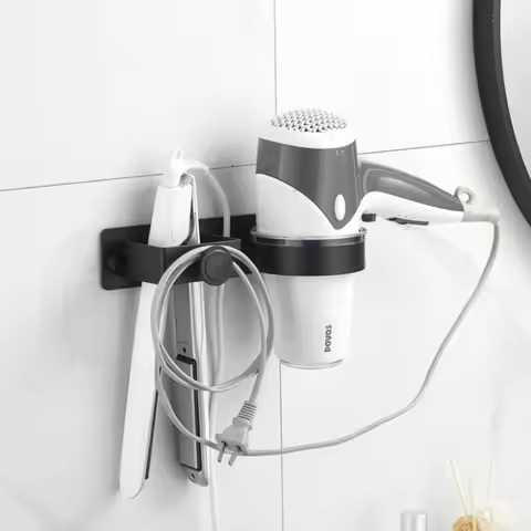 No Drilling Hair Dryer Holder Waterproof Multi-functional Hair Dryer Stand Strong Adhesion Wall Moun