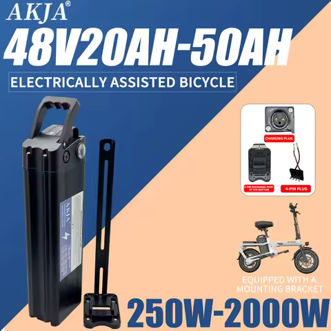 AKJA 48V 20-50AH 18650 lithium battery 35AH safety BMS 4-pin discharge plug and play, suitable for c