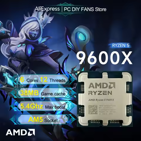 NEW AMD Ryzen 5 9600X 5.4GHz 6-Core 12-Thread Socket AM5 DDR5 4NM L3=32M TDP 65W R5 9600x Gaming CPU