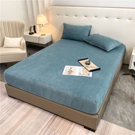 Solid Color Velvet Fitted Bedsheet Cadar Single Queen King Size Pure Color Flannel Bed Sheets Sarung Tilam Elastic Mattress Protector Bedding床单Cadar Hotel Premium Pillowcases