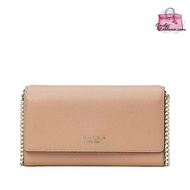 (STOCK CHECK REQUIRED)KATE SPADE ROULETTE PEBBLE LEATHER WALLET ON A CHAIN CROSSBODY RAW PECAN K8605