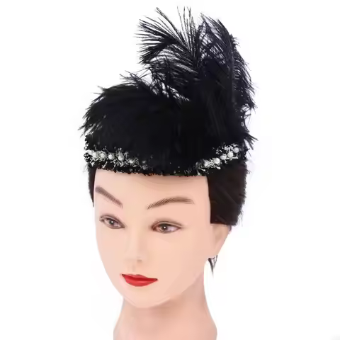 Vintage Headpiece 1920s Flapper Cosplay Feathered Headband Elastic Hairband for Women 1920s Flapper