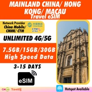 [China, Hong Kong, Macau eSIM] [FREE VPN] [3-15 Days] 4G High Speed Unlimited Data Travel Prepaid eS