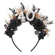 Black 40th Birthday Headband - 40th Birthday Crown for Her Gifts Ideas for Women Friends 40 Years Ol
