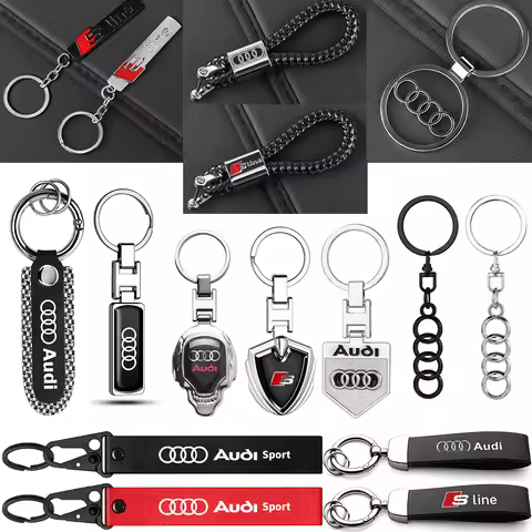 3D Metal/Leather Car Keychain Key Holder Auto Badge Keyring For Audi A3 8P A4 A6 C6 B8 Sline RS B6 B