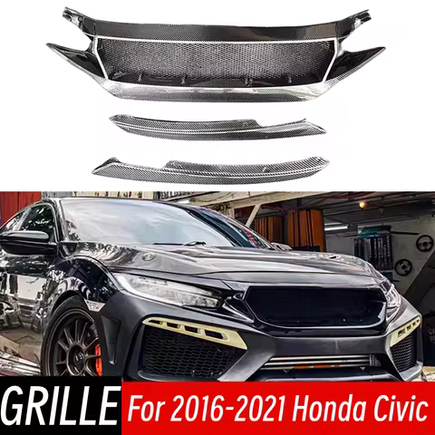 For Honda Civic FK7 FK8 TYPE-R Car Front Bumper Lower Mesh Grill Grille Cover Trim Carbon Fibe Racin