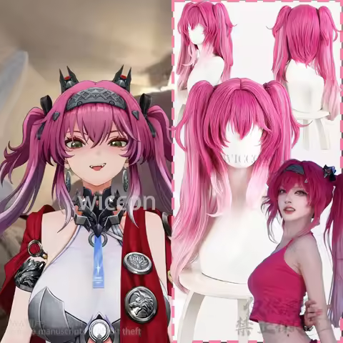 Lupa Jirai Kei Girls Cosplay Game Wuthering Waves Anime Hot Pink Twin Ponytails Gradient Y2K Hair Ha
