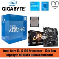 Intel Core I3-12100 Bundle Gigabyte H610M K DDR4/H610M H V2 D4 / V3 D4 / V2 D5 Mainboard (PWP)