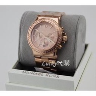 MICHAEL KORS女錶 MK手錶 時尚潮流大錶盤全玫瑰金色鑲鑽三眼計時石英錶MK5412