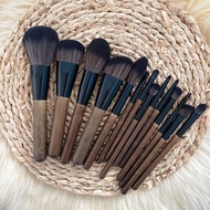Bộ cọ trang điểm cá nhân GUVIET màu gỗ gồm 14 cọ đi kèm ống cắm đen
