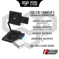 EGO Magnetic Flip2 3IN1 15W Mag-safe Foldable Wireless Charger Charging Station