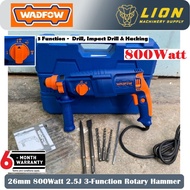 WADFOW 26mm 800W 3-Function Rotary Hammer WRH1D26 - 2.5J Impact - FREE 3 Drill Bits & 2 Chisel Bits