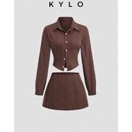KYLO Minimalist Set Wear Y2K Baddie Style Brown Shirt & Mini Skirt