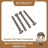 M20X110 Stainless Steel SS304 Bolt (30 Key) - B/O SS304 M20X110 P2.5