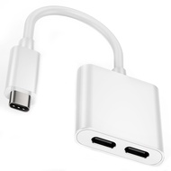 (RZUF) Typec to Dual C Headphone and Charger Adapter 2-in-1 Hub Audio Charger Splitter PD 3.0 60W Fa