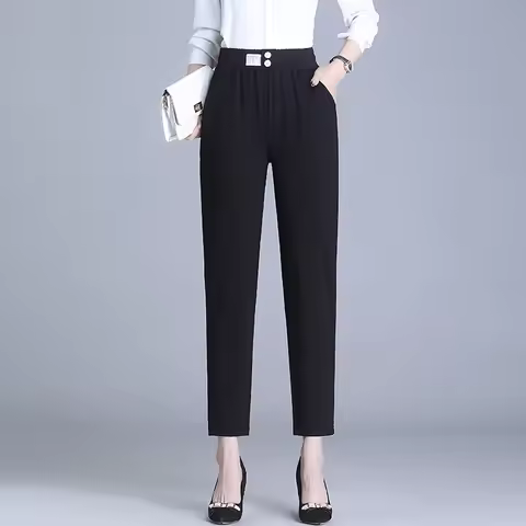Women's Pants Black High-Waisted Nine-minute Haren Pants women's Loose Spring and Autumn Slacks 2025