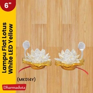 Flat Lotus White Prayer Altar Lamp 6in / 14 LED Yellow Puja Lamp, Decorative Lamp