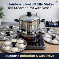 Premium Stainless Steel Idli Maker 6 Tray 30 Idly Steamer Pot Gas Induction Durable Kitchen Cooker