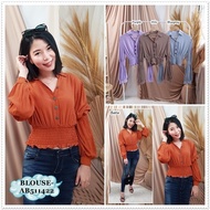 AB511422 Baju Atasan Wanita Kemeja Crop Korea Import Ungu Biru Orange