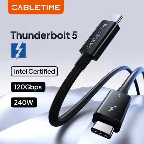 CABLETIME Thunderbolt 5 Cable 4K 540Hz 120Gbps Intel Certified 240W Compatible for Thunderbolt 5 Dev