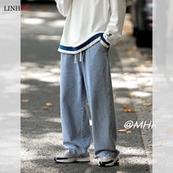々 LINHUA Fashion Men Wide Leg Jeans Plus Size 5Xl-M Male Elastic Waist Trousers Autumn New S 々