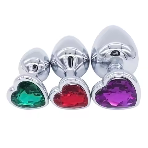 Crystal Heart Shaped Anal Plugs Metal Butt plugs Anal Toys 3 sizes drop shipping