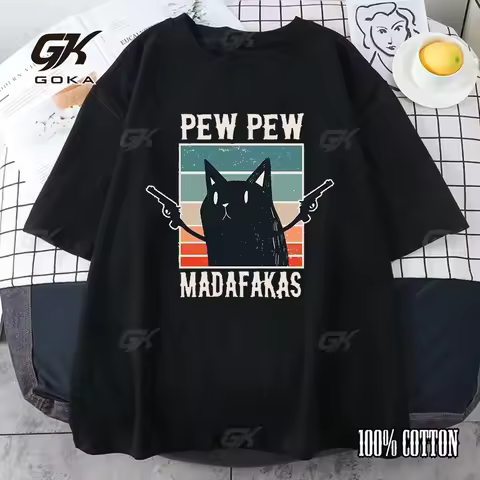 Madafakas Pew Black Print 100% Cotton T-Shirt Spring Summer Vintage Creative Short Sleeve Casual Tur