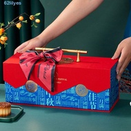 LILYES Moon Cake Packing Box, Paper with Silk Scarf Packaging Bag, Carton Metal Handle Bronzing Pattern High-end Box Egg Yolk Crisp
