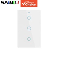 SAIMILI Tuya US Switch wifi 3-gang, No-Neutral/Wire LED light control Wall Button, smart voice with 