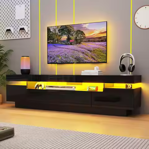 70IN White TV Stand for 75 80 inch TV Modern LED TV Stand for Living Room High Gloss Entertainment C