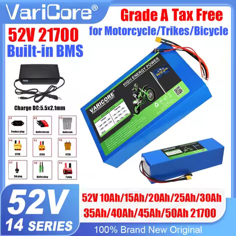 52V/58.8V 14s 21700 Li-ion Battery Pack 10Ah 15Ah 20Ah 25Ah 30Ah 35Ah 40Ah 50Ah Built in BMS 2000W f