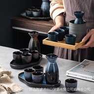 【Sake cup set】  Sake Flask  Japanese Set Ceramic White Wine Dispenser Glass Ancient Style Cup Warmer