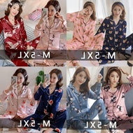 【pajamas】 Women Nightwear Pyjamas Silk Satin Sleepwear Plus Size Baju Tidur Pajamas